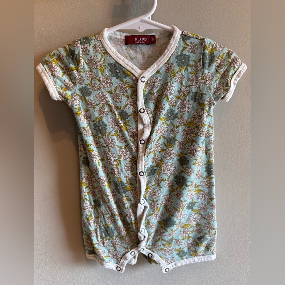 Milkbarn Kids Bamboo Floral Shortall Romper Size 3-6 months